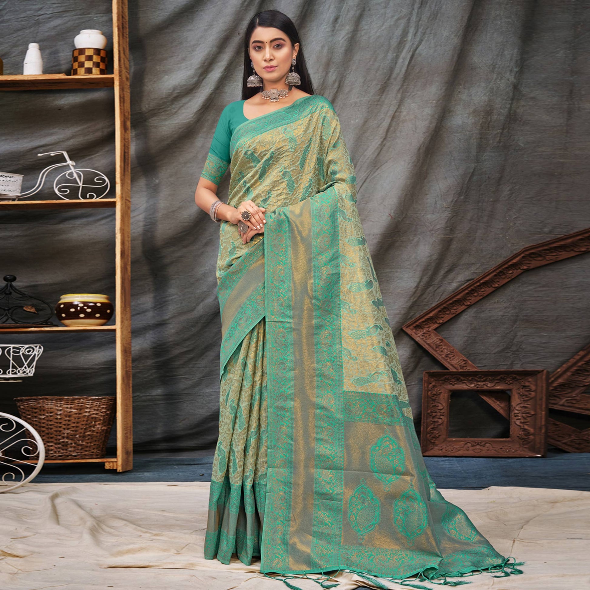 e-rama-green-gold-woven-organza-saree
