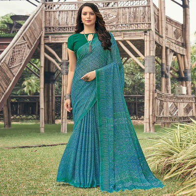green-blue-printed-chiffon-saree