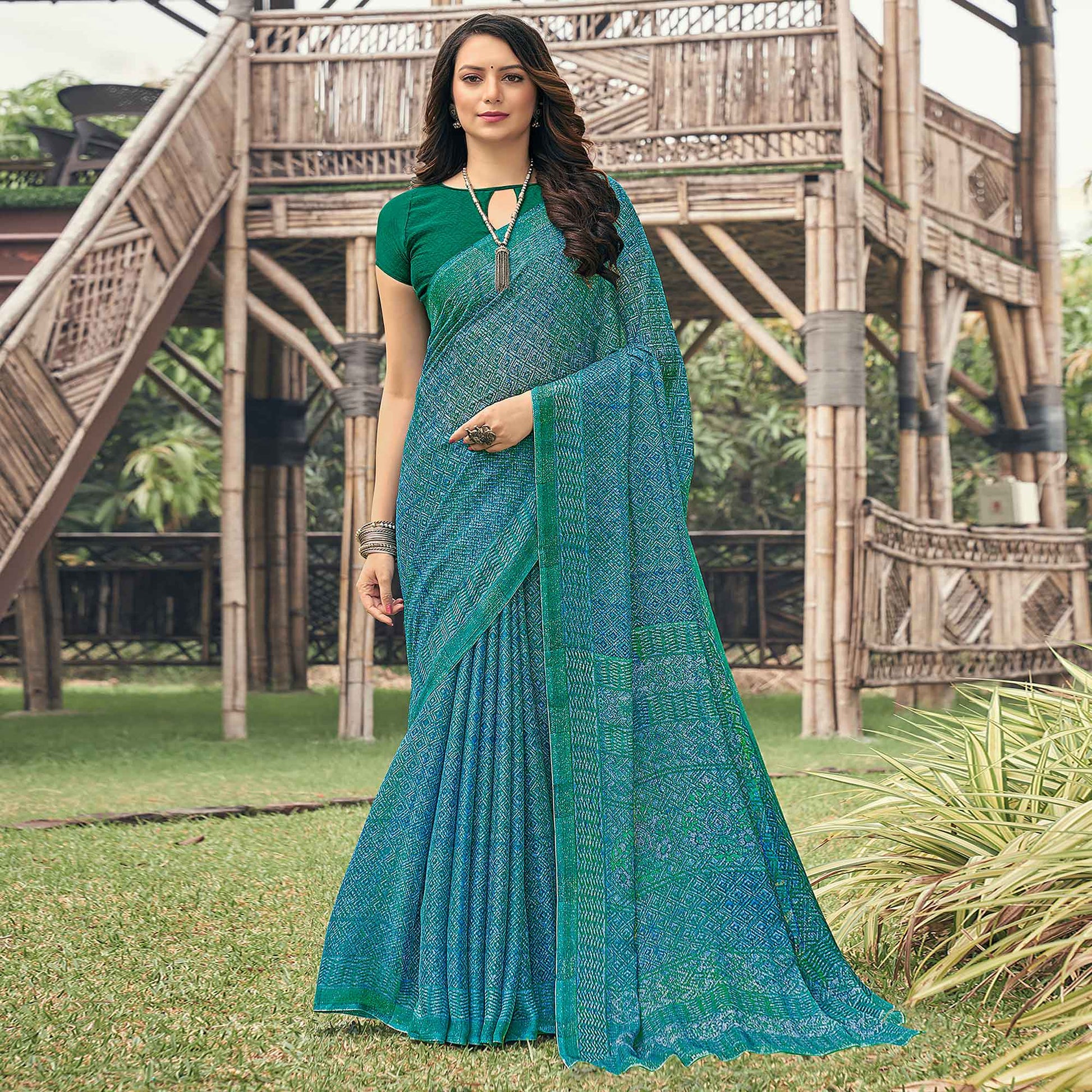 green-blue-printed-chiffon-saree