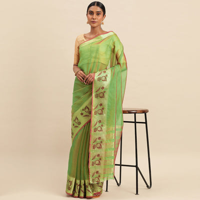 Mehendi Woven Cotton Silk Saree