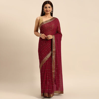 Maroon Foil Printed Zomato Saree