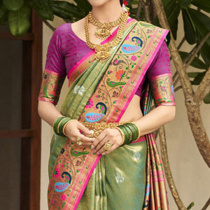 5green-woven-kanjivaram-silk-paithani-saree-with-tassels