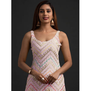 Lavender Embroidered Georgette Sharara Suit