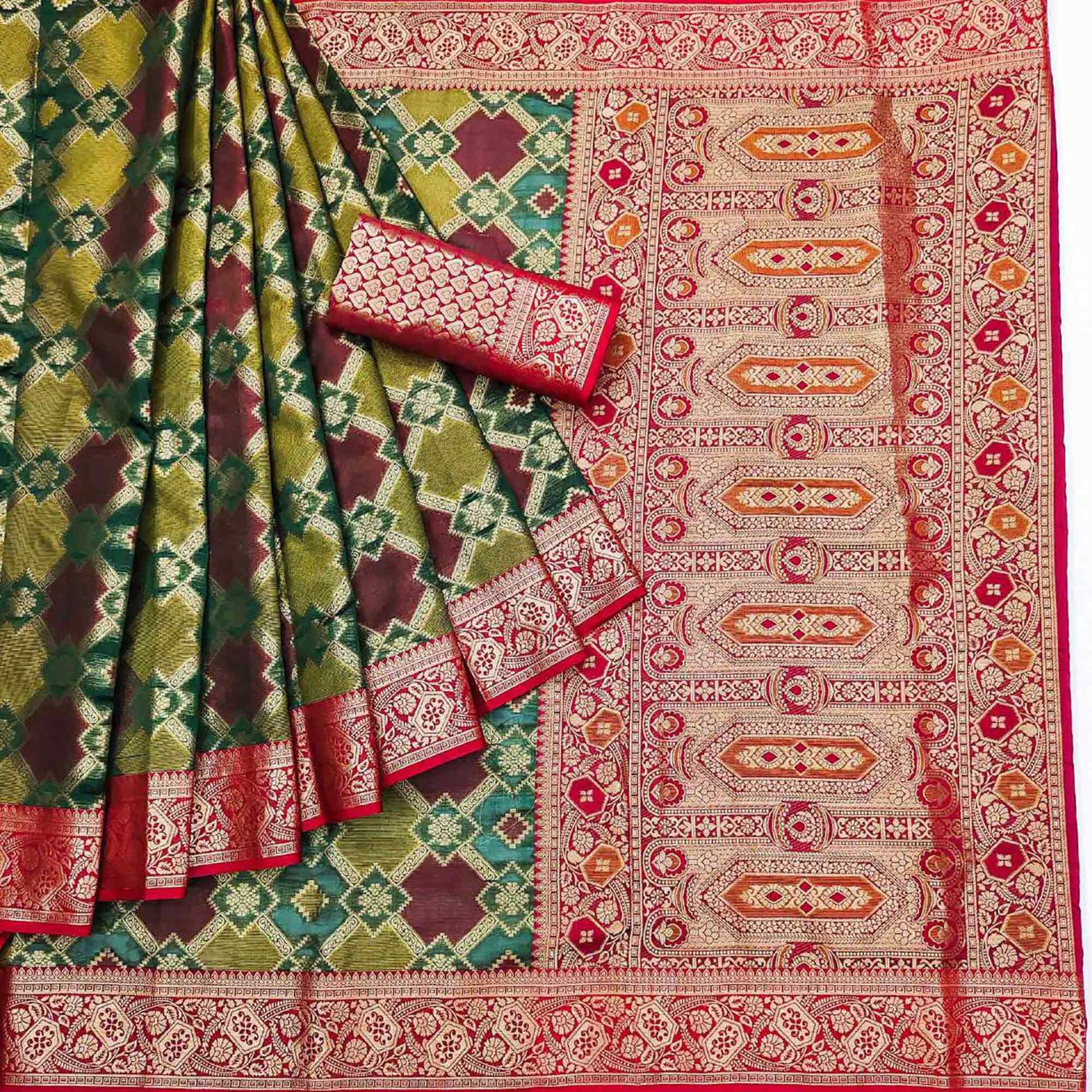 Multicolor Maroon Woven Cotton Silk Saree