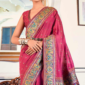 Magenta Pink Woven Modal Saree