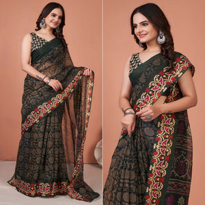 green-floral-printed-cotton-saree-with-tassels