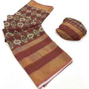 Mauve Digital Floral Printed Viscose Saree