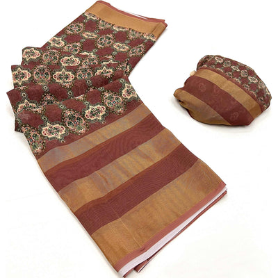 Mauve Digital Floral Printed Viscose Saree