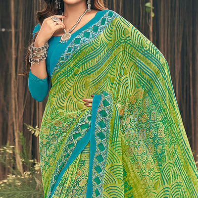 green-geometric-printed-georgette-saree-1