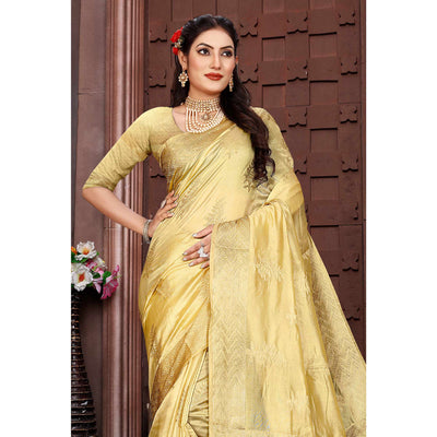 Cream Floral Woven Organza Saree