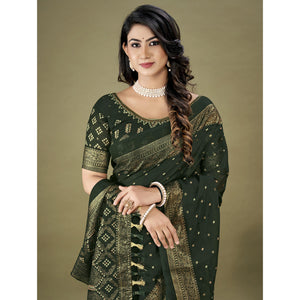 green-bandhani-printed-with-zari-border-jute-saree