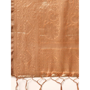 Brown Woven Organza Silk Saree With Tassels