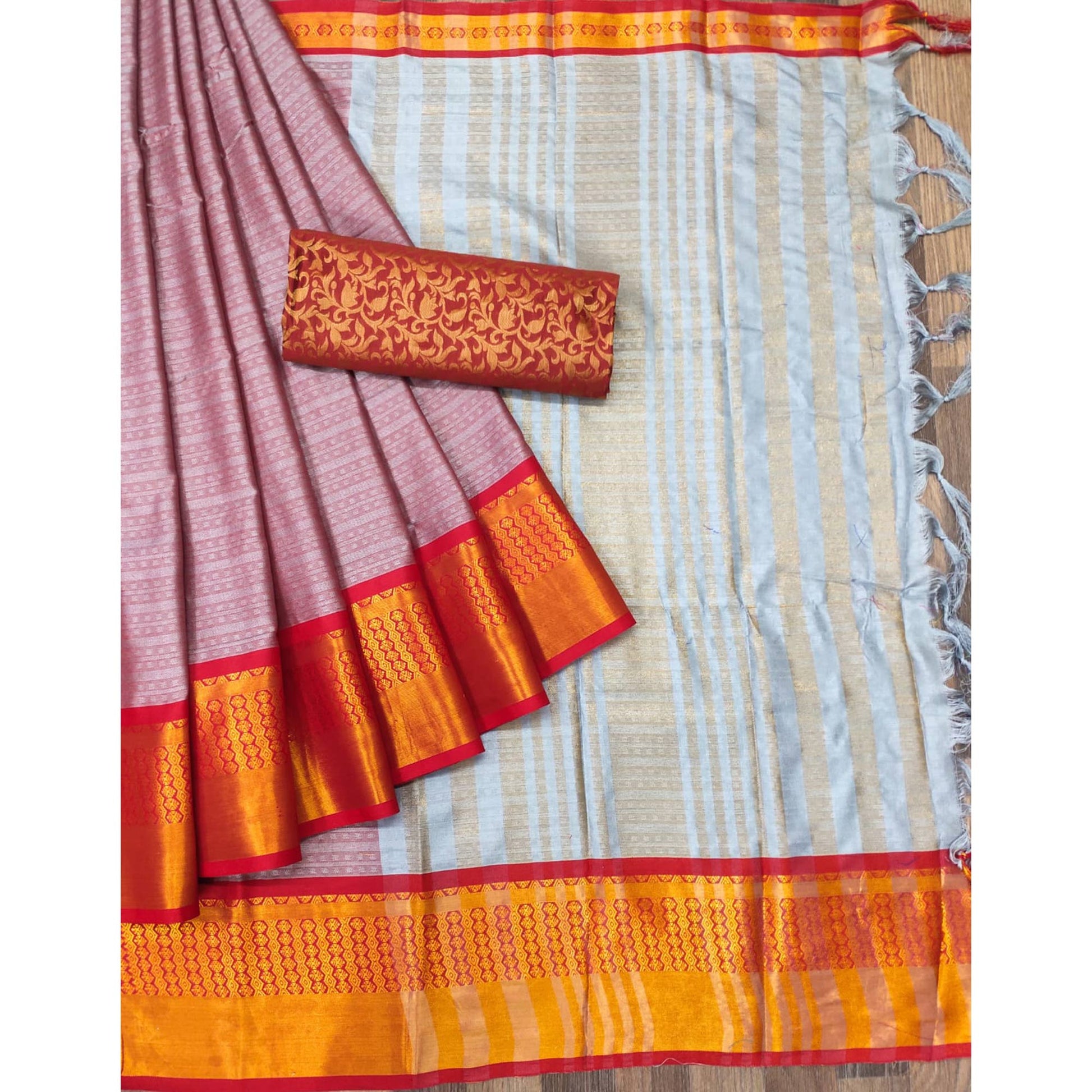 Grey Woven Cotton Silk Saree