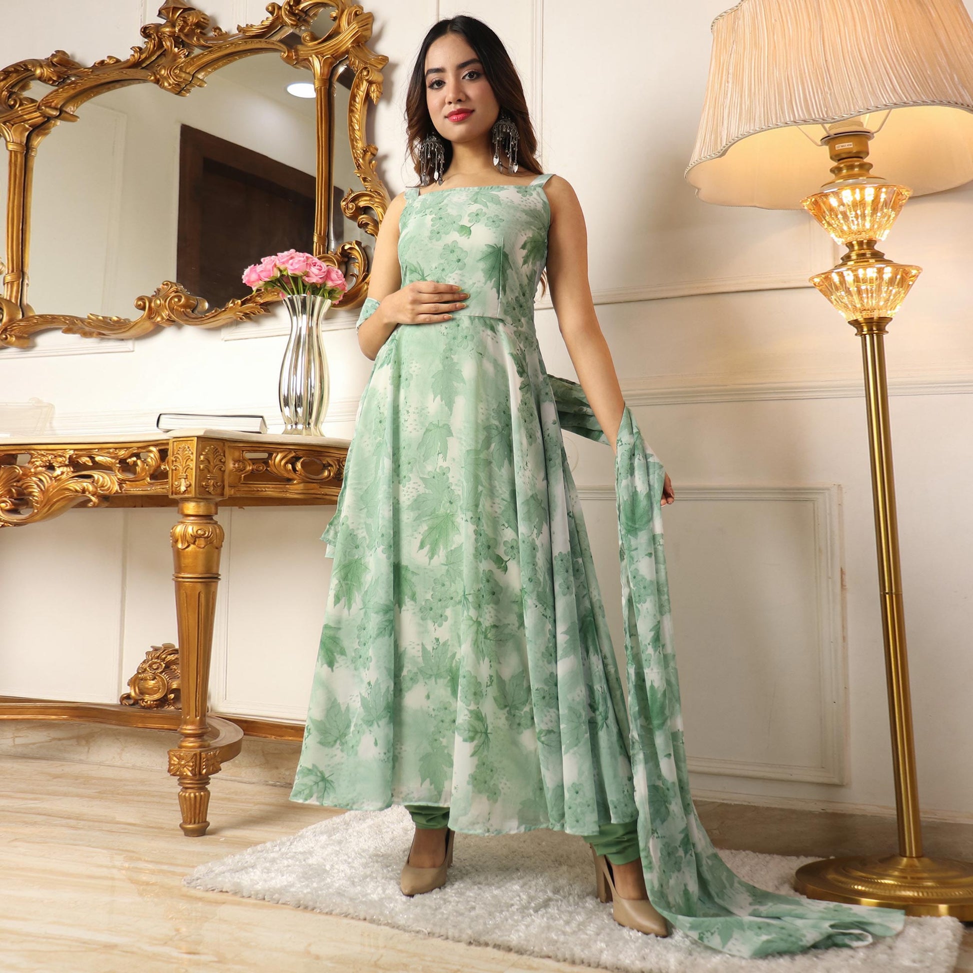 green-floral-printed-georgette-anarkali-suit