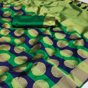 green-and-blue-woven-jacquard-saree-with-tassels