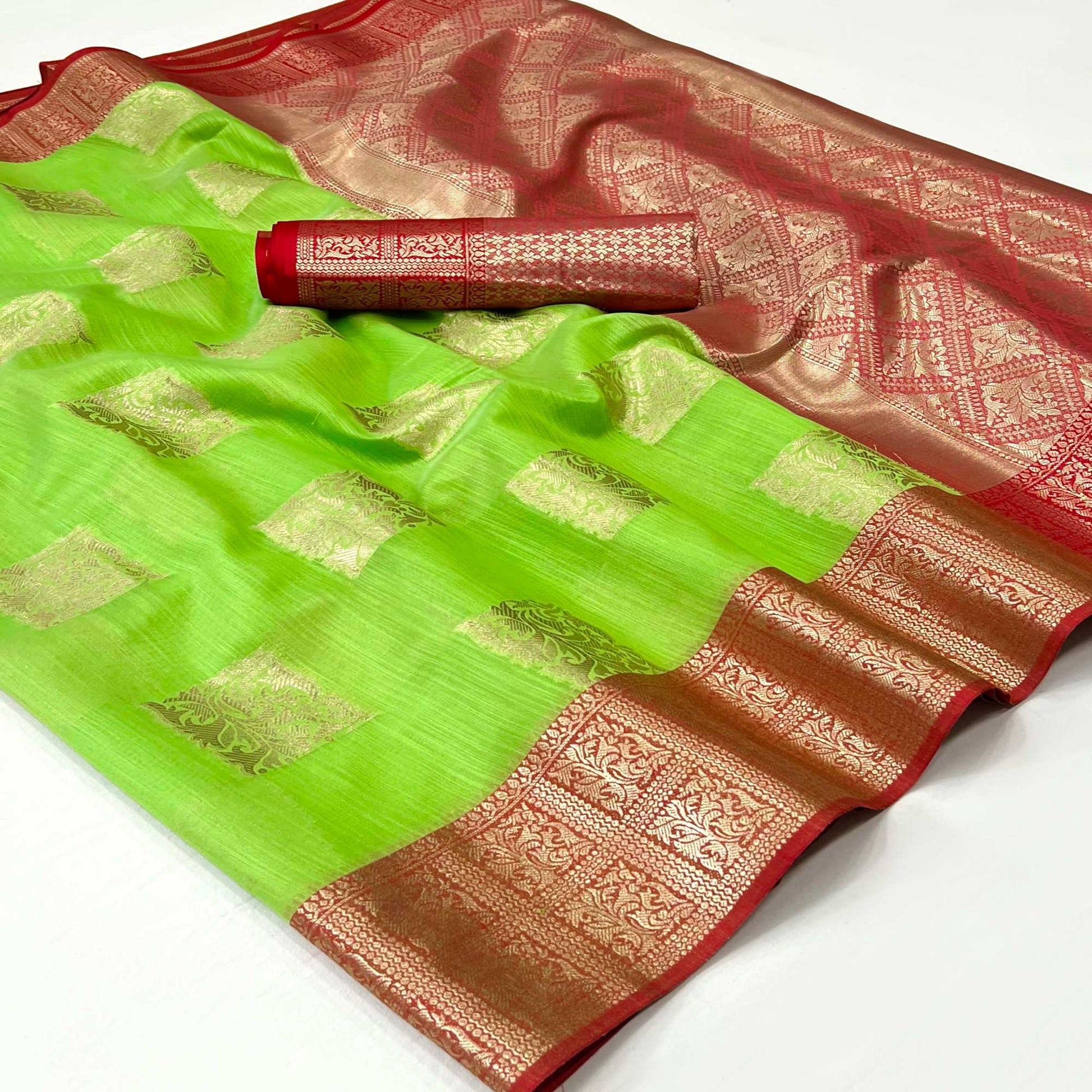 green-woven-linen-saree-with-tassels