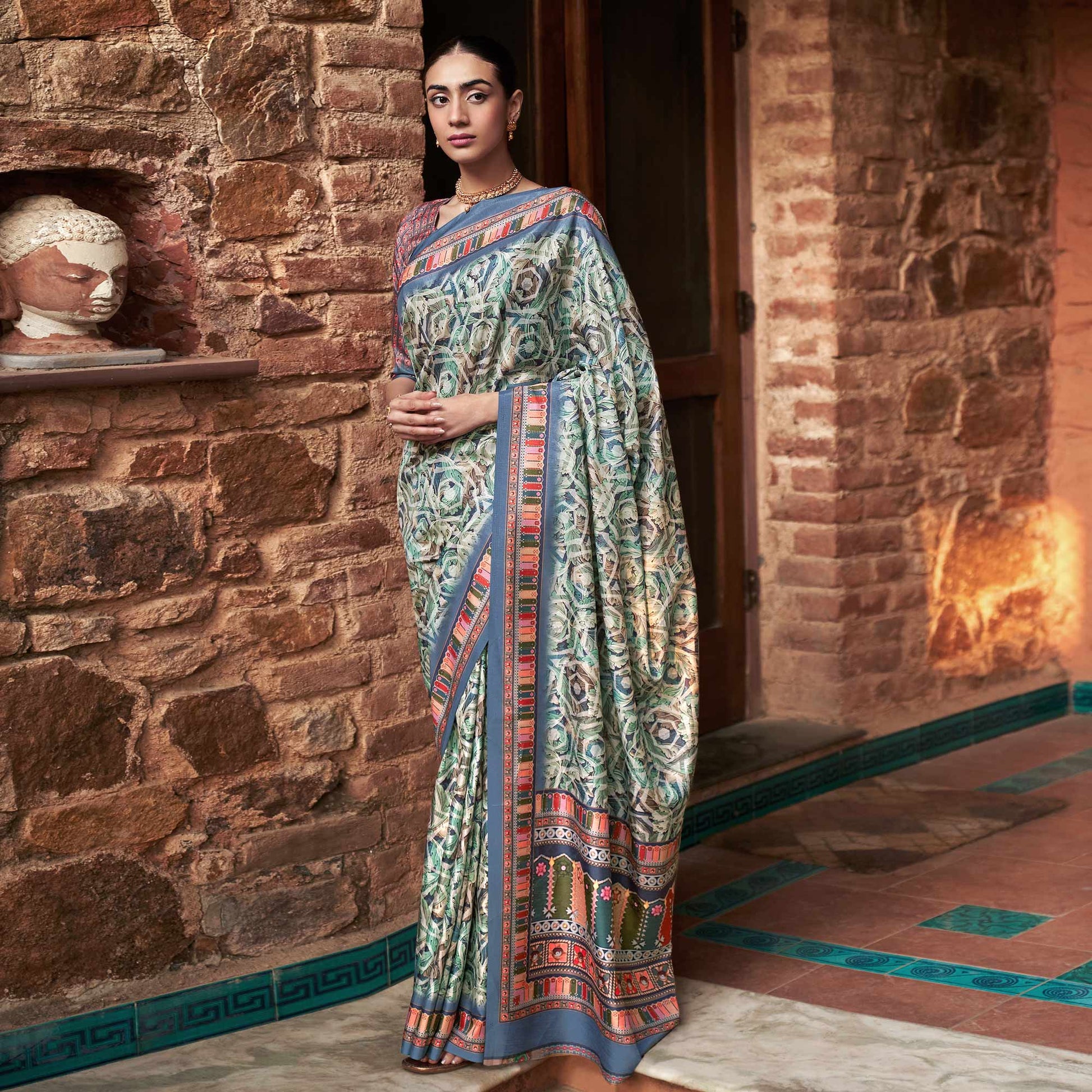 b-green-digital-printed-satin-saree