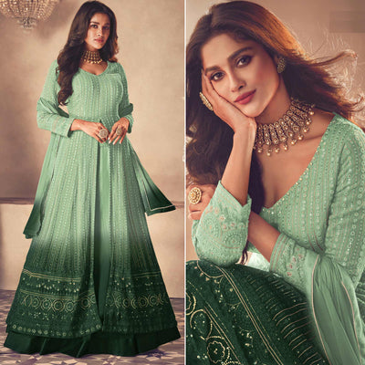 green-sequins-embroidered-georgette-front-slit-suit
