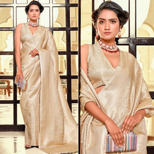Cream Woven Kanjivaran Silk Saree