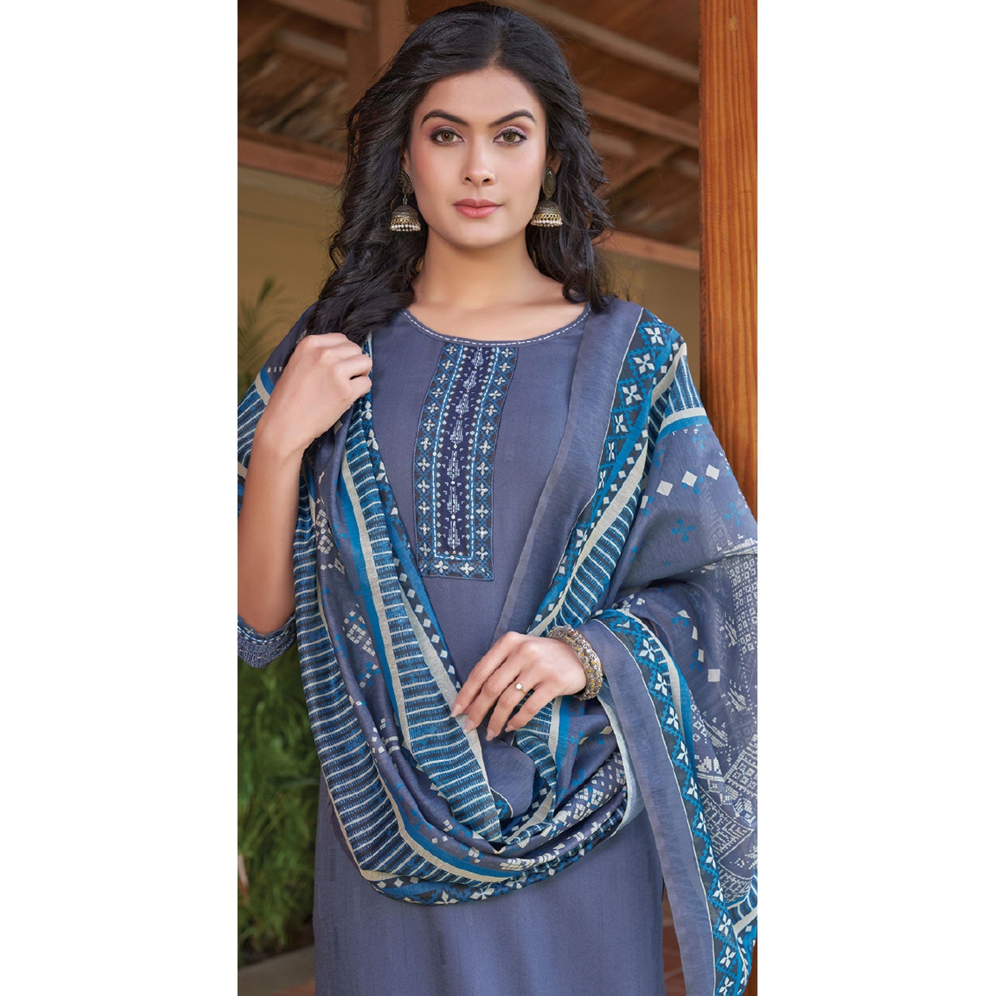 6-grey-embroidered-rayon-kurti-with-dupatta