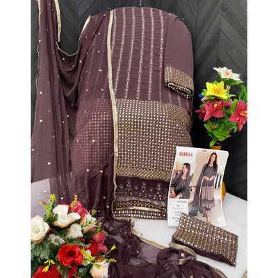Brown Sequins Embroidered Georgette Pakistani Suit