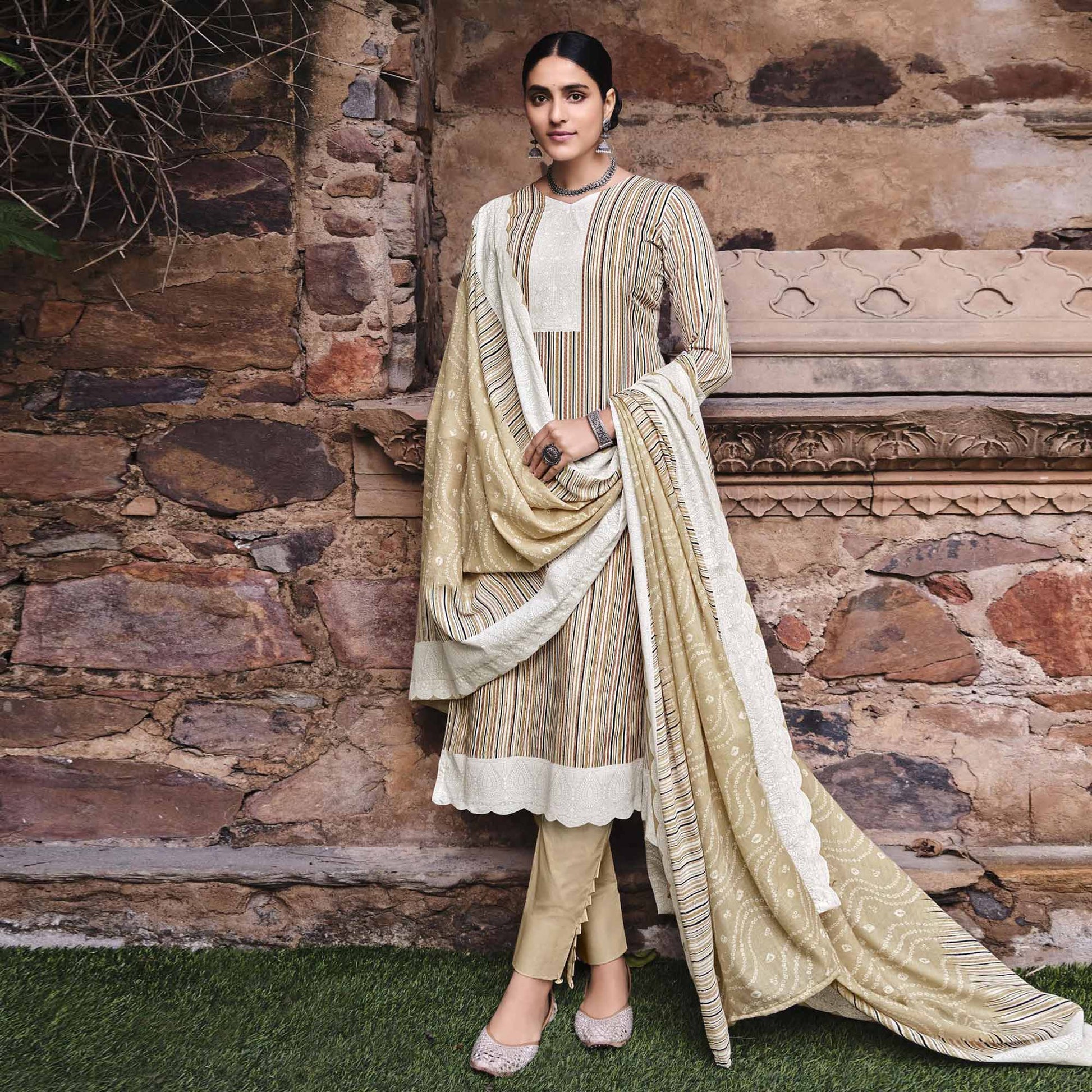Chikoo Printed Pure Cotton Salwar Suit