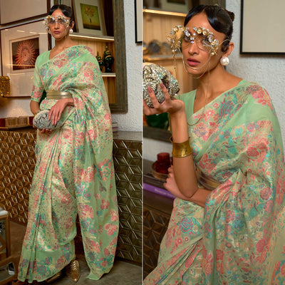 green-floral-woven-art-silk-saree-6