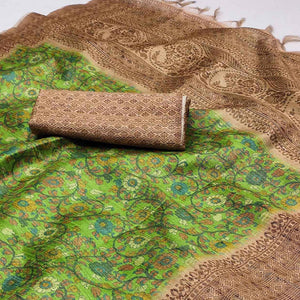 green-floral-printed-cotton-silk-saree-with-tassels