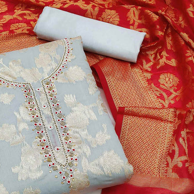 grey-floral-woven-with-handwork-banarasi-silk-dress-material
