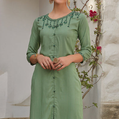 green-floral-embroidered-poly-cotton-kurti