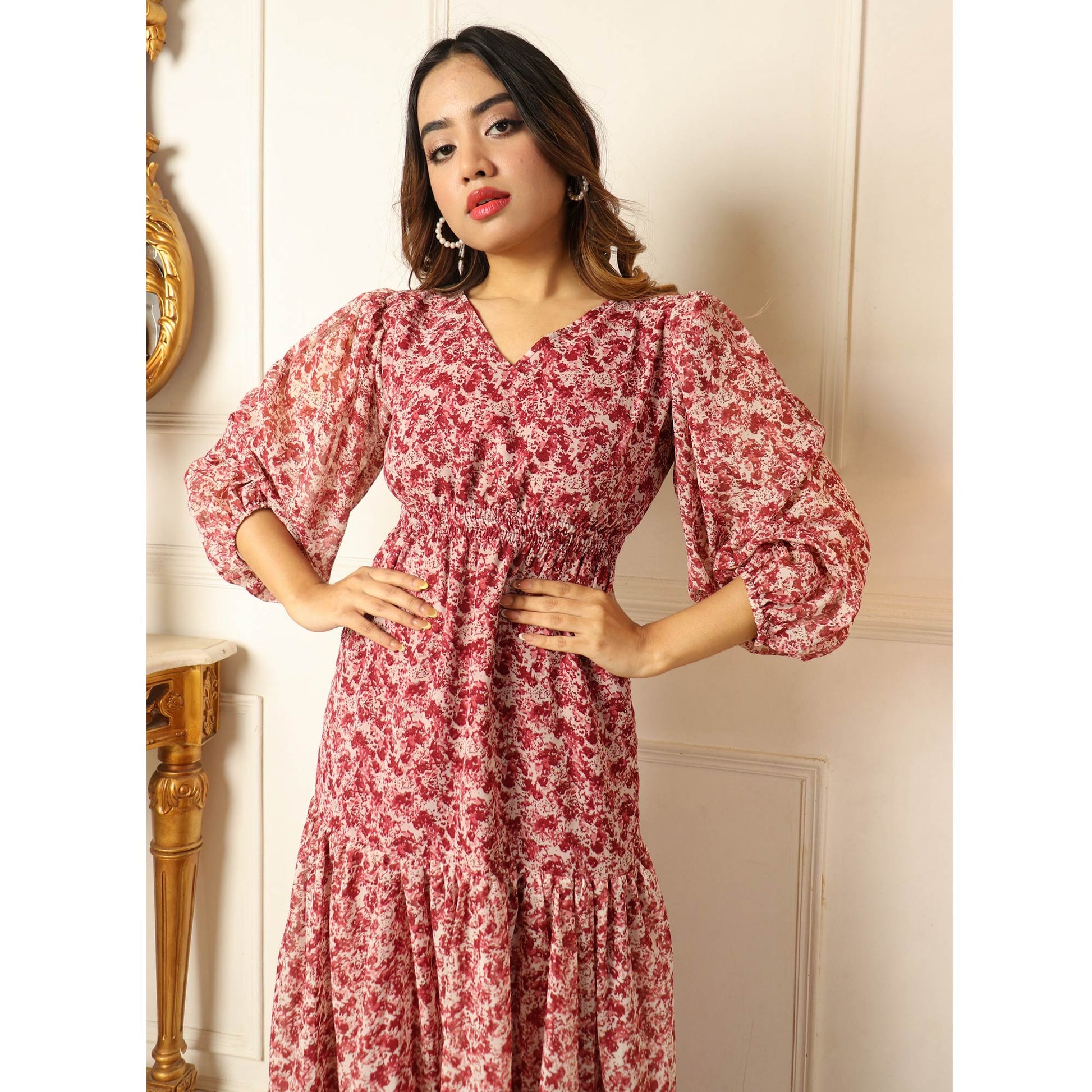 Maroon Printed Georgette Gown
