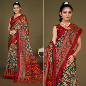 green-printed-jute-patola-saree-with-tassels-1