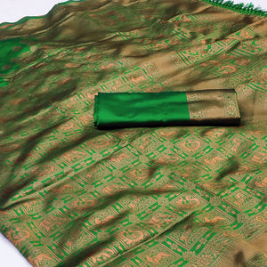 green-woven-jacquard-saree-with-tassels