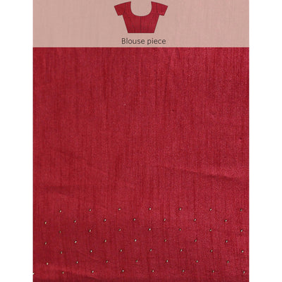 Maroon Embroidered With Swarovski Work Viscose Saree