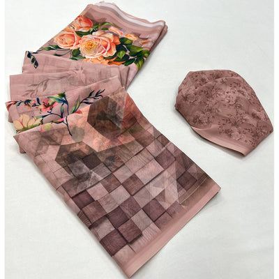 Chikoo Digital Printed Georgette Saree