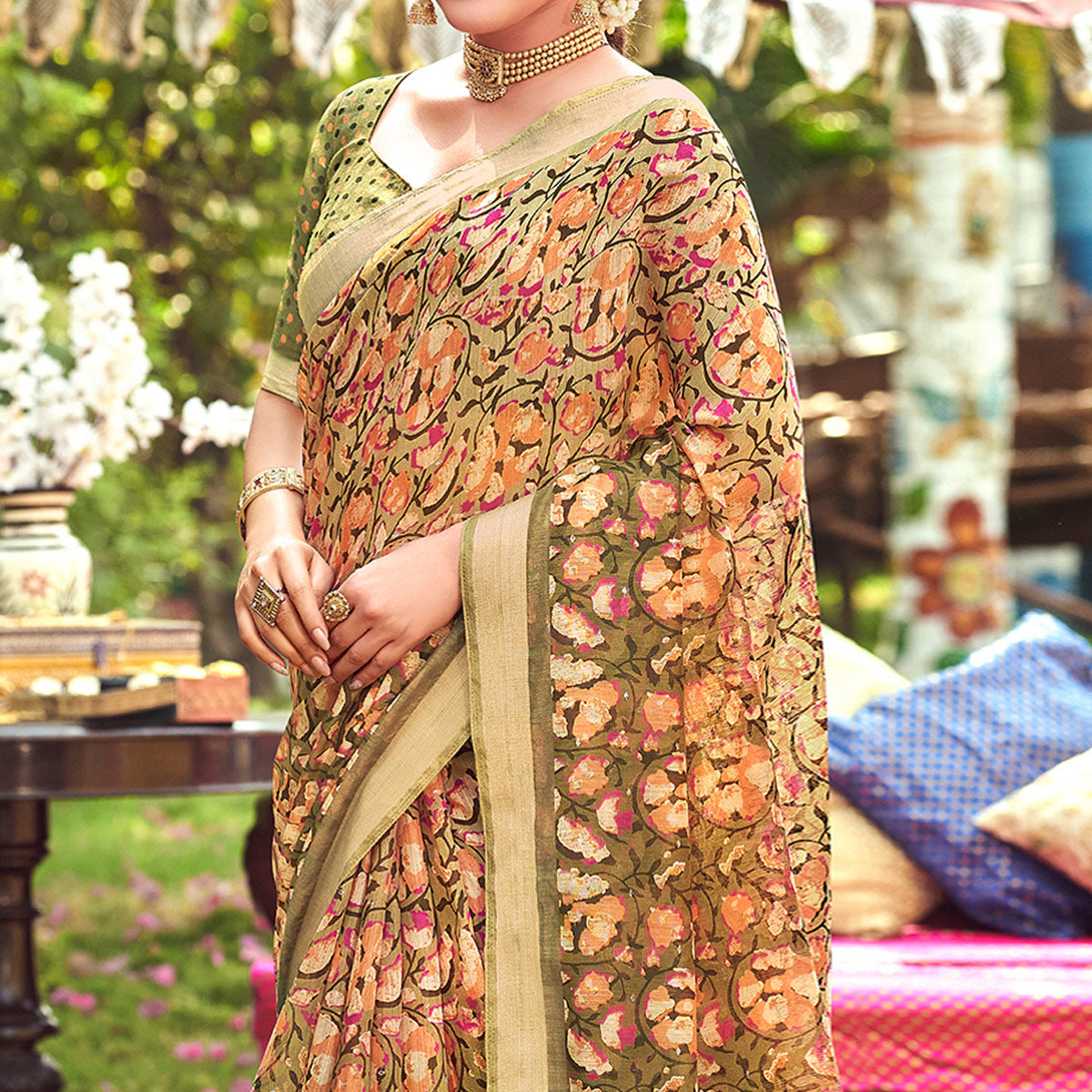 30-green-floral-printed-with-woven-border-linen-saree