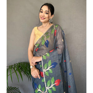 55grey-floral-woven-cotton-saree