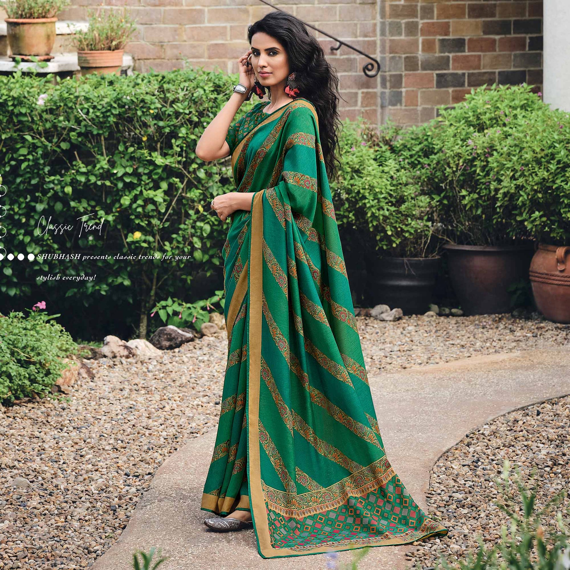 green-floral-printed-raw-silk-saree-1