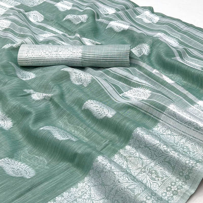 green-woven-linen-saree-3