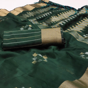 green-woven-khaadi-saree-with-tassels