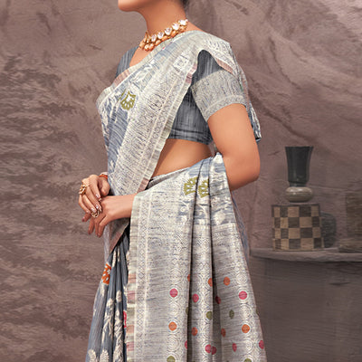 g-grey-floral-woven-cotton-silk-saree