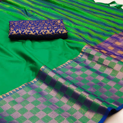 green-woven-cotton-silk-saree-with-tassels-4