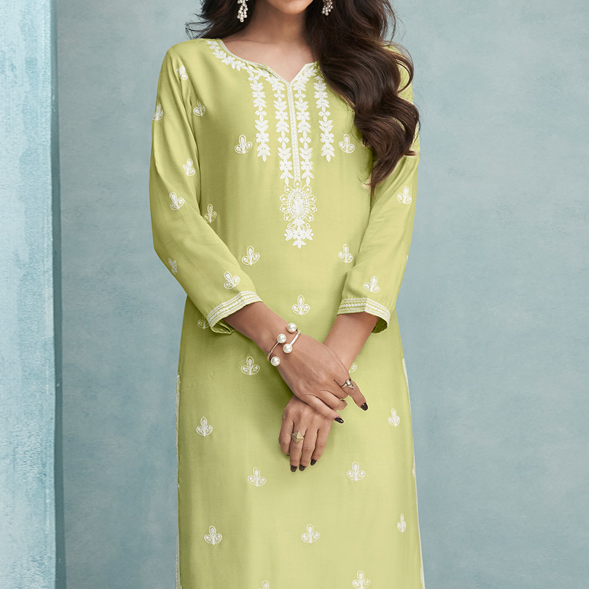 green-lucknowi-embroidered-rayon-kurti-1