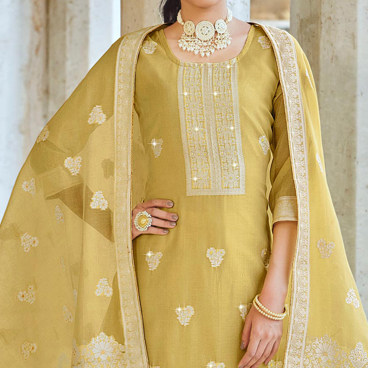 Mehendi Green Woven Pure Cotton Suit