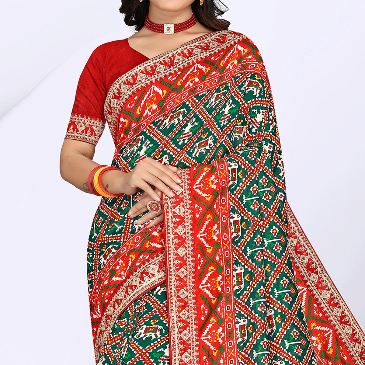 green-red-digital-printed-with-sequins-vichitra-silk-saree