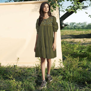 green-embroidered-rayon-short-dress