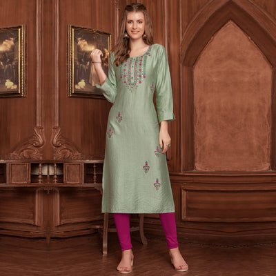 green-floral-embroidered-rayon-kurti