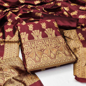 Maroon Floral Woven Jacquard Dress Material