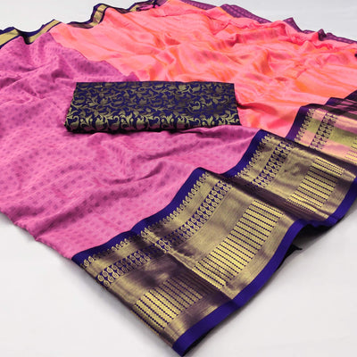 Gajari Pink Woven Cotton Silk Saree With Tassels