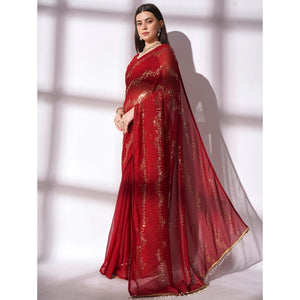 Maroon Sequins Embroidered Georgette Saree
